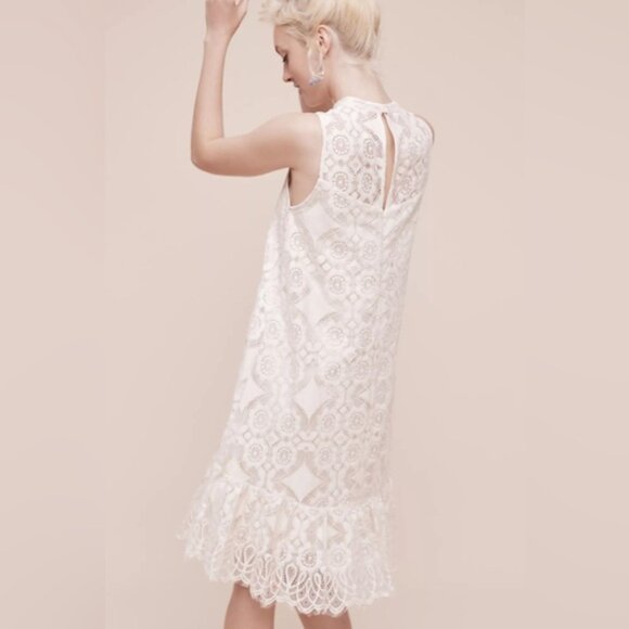 Anthropologie Floreat Manon Lace Shift Midi Dress Cream Ecru Floral Lace Size 2 - Picture 4 of 16